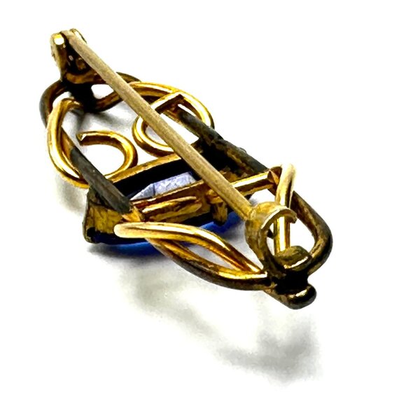 Edwardian Gold-Filled Blue Glass Brooch—Emerald Cut Shaped Faceted Glass – GUC - Picture 2 of 9